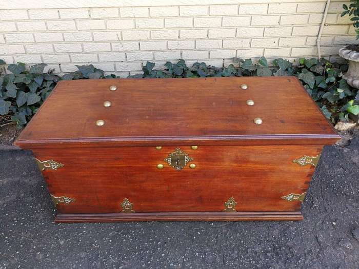 A 19th Century Dutch Colonial Batavian Brass-bound Teak Chest, With Original Lock Plate and Key. ...