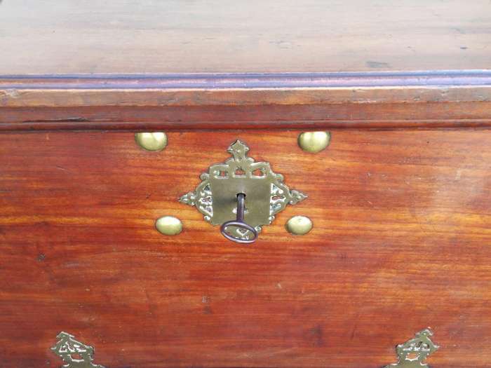 A 19th Century Dutch Colonial Batavian Brass-bound Teak Chest, With Original Lock Plate and Key. ...