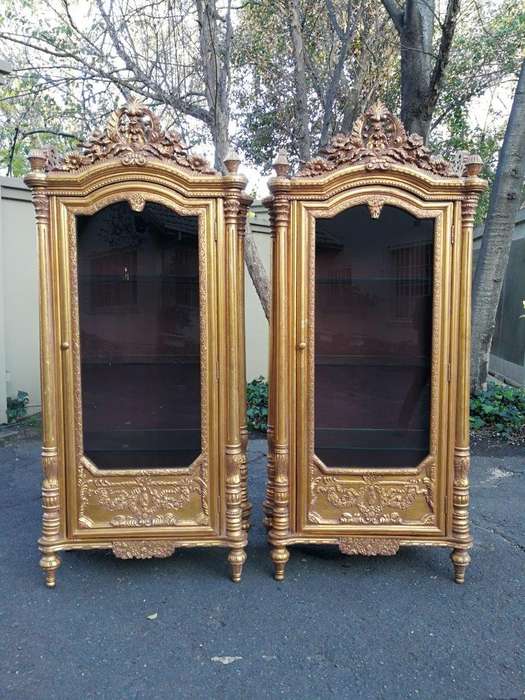 A Rare Pair of 20th Century Giltwood Display Cabinets