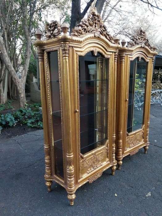 A Rare Pair of 20th Century Giltwood Display Cabinets