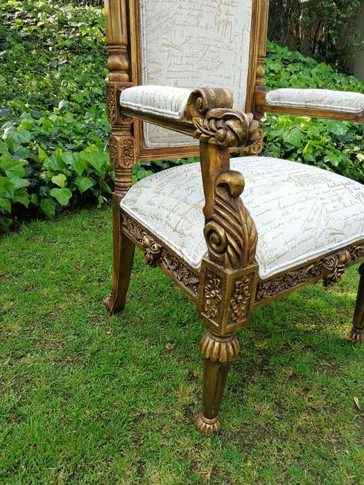 An Intricately Carved Pair of French Baroque/Rococo Style King/Throne Gold Painted Armchairs Upho...