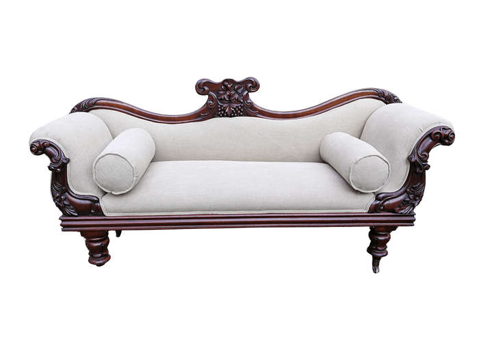 A Victorian Mahogany Settee In A Contemporary Wood Finish With Castors