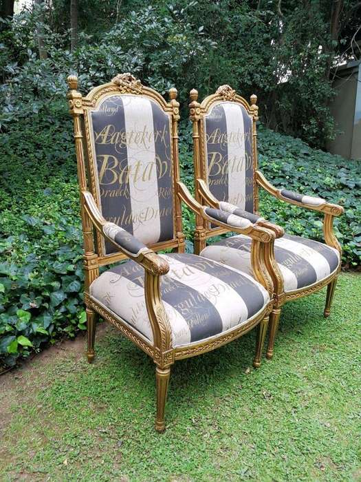 A Pair of French Style Armchairs Imported from Canonbury Antiques in England and Upholstered in a...