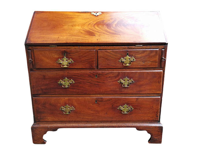 A 19th Century Circa 1860 Mid-Victorian Mahogany Secretaire Gilt-tooled Leather Writing Surface w...