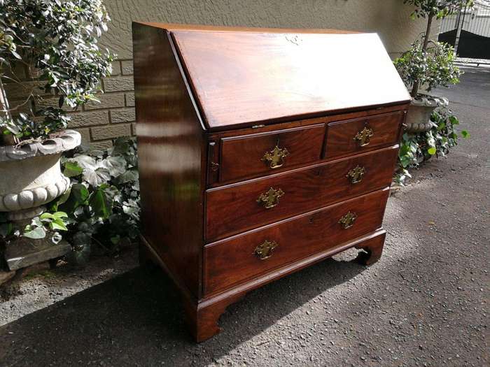 A 19th Century Circa 1860 Mid-Victorian Mahogany Secretaire Gilt-tooled Leather Writing Surface w...