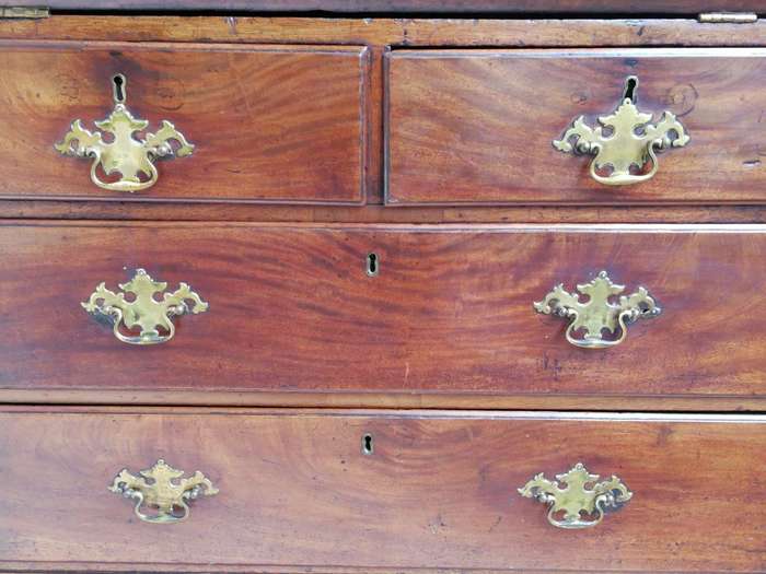 A 19th Century Circa 1860 Mid-Victorian Mahogany Secretaire Gilt-tooled Leather Writing Surface w...