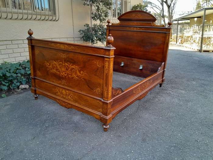 A 19th Century Circa 1880 Inlaid Marquetry Double Size Bed