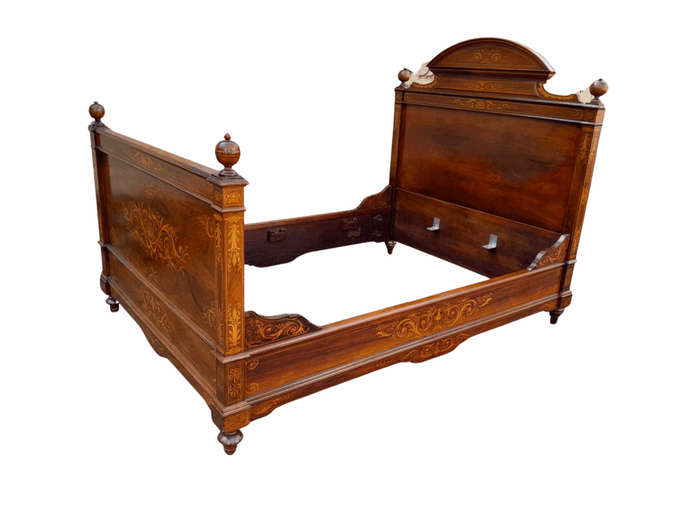 A 19th Century Circa 1880 Inlaid Marquetry Double Size Bed