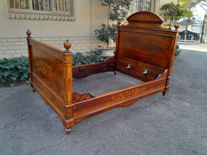 A 19th Century Circa 1880 Inlaid Marquetry Double Size Bed
