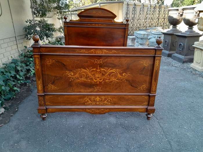 A 19th Century Circa 1880 Inlaid Marquetry Double Size Bed