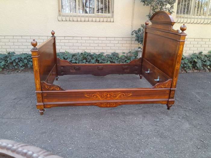 A 19th Century Circa 1880 Inlaid Marquetry Double Size Bed