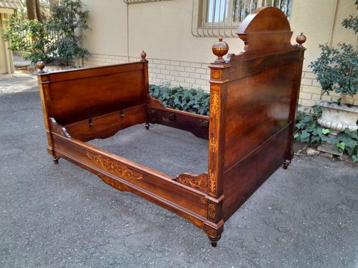 A 19th Century Circa 1880 Inlaid Marquetry Double Size Bed