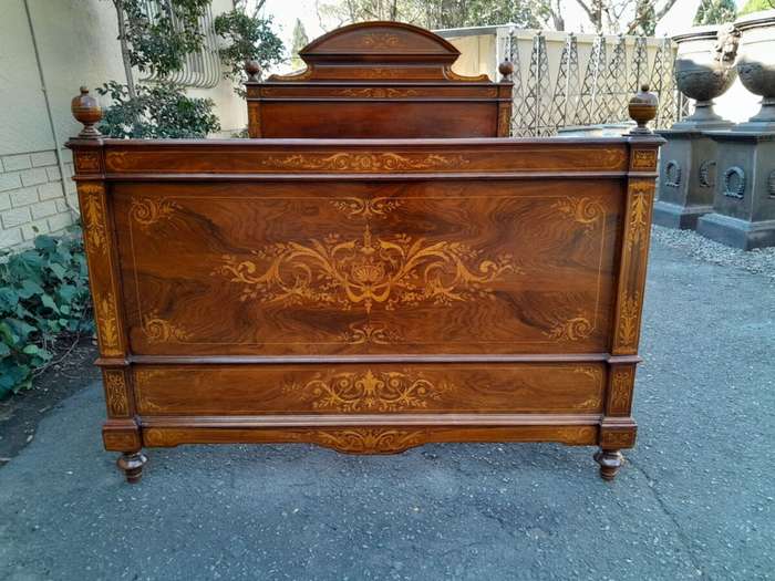 A 19th Century Circa 1880 Inlaid Marquetry Double Size Bed