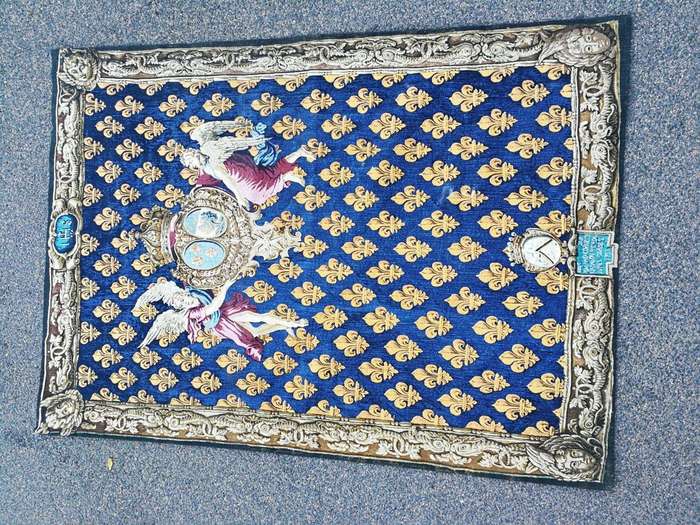 A Mid 1900s French Tapestry is Padded and Lined with Loops for a Rod