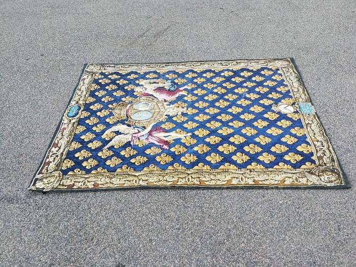 A Mid 1900s French Tapestry is Padded and Lined with Loops for a Rod