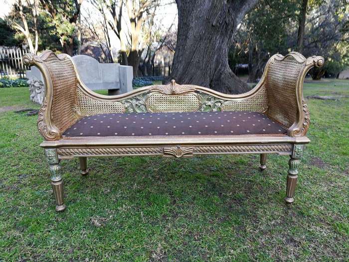 A French Style Carved Gilded Rattan Settee / Chaise