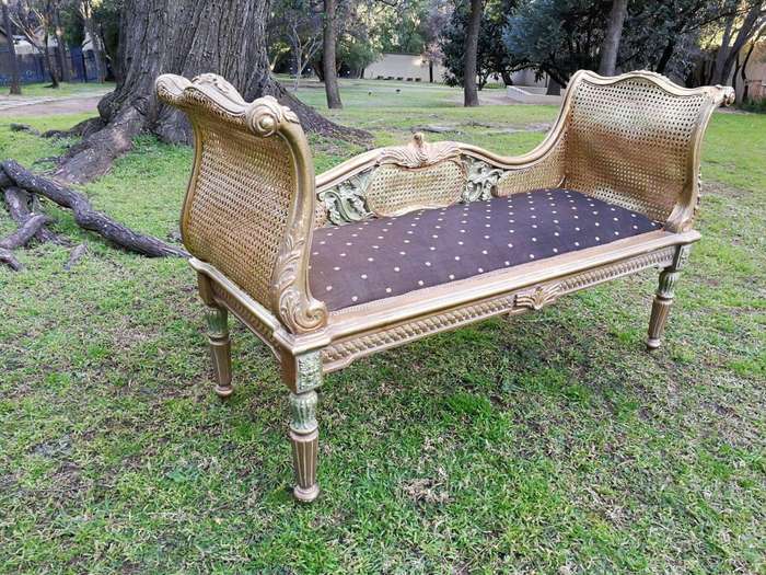 A French Style Carved Gilded Rattan Settee / Chaise
