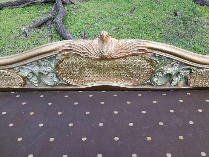 A French Style Carved Gilded Rattan Settee / Chaise