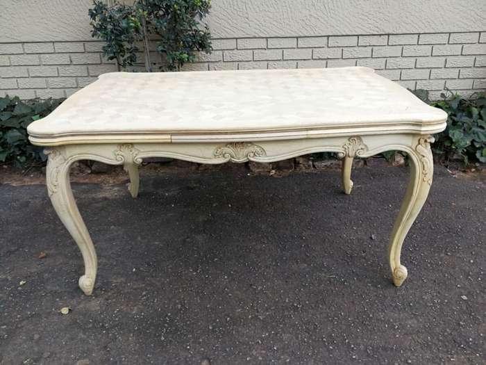A 20TH Century French Set of Six Carved Dining Chairs with Rush Seats in a Contemporary Bleached ...