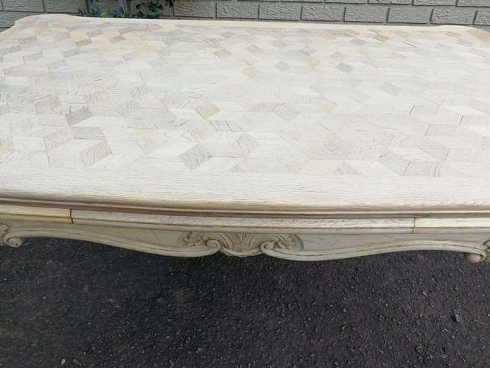 A 20TH Century French Set of Six Carved Dining Chairs with Rush Seats in a Contemporary Bleached ...