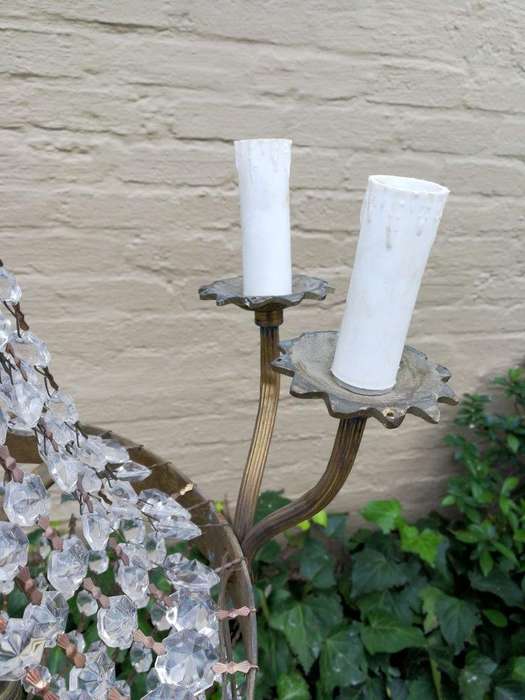 A French Style Tear-Drop Brass & Crystal Chandelier