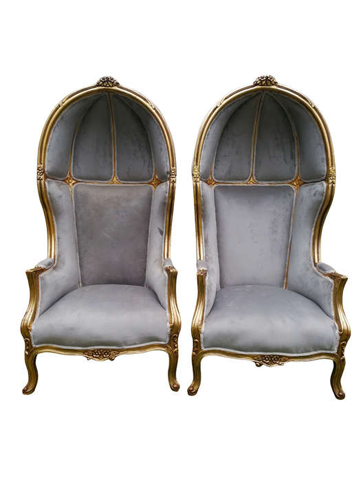 A Pair Of French Style Carved And Gilded Wooden Dome/Canopy Chairs (Modelled On The Famous Louis ...