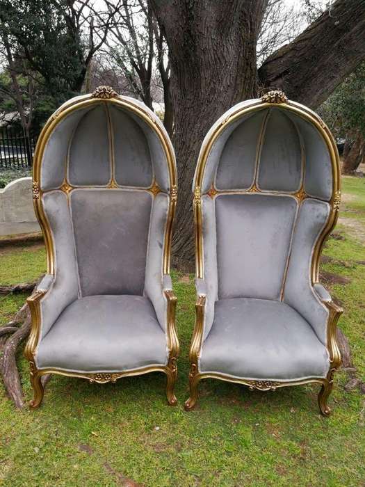 A Pair Of French Style Carved And Gilded Wooden Dome/Canopy Chairs (Modelled On The Famous Louis ...