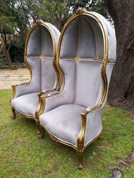 A Pair Of French Style Carved And Gilded Wooden Dome/Canopy Chairs (Modelled On The Famous Louis ...