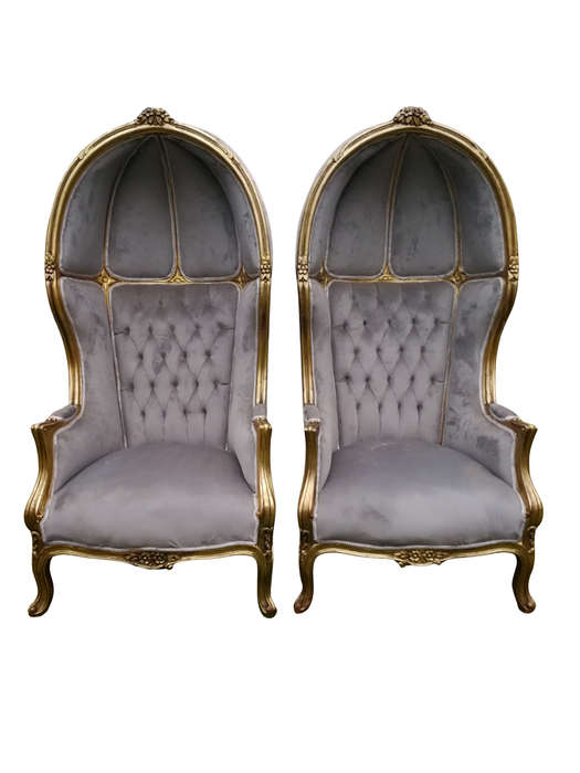 A Pair of French Style Carved and Gilded Wooden Dome/Canopy Chairs (modelled on the famous Louis ...