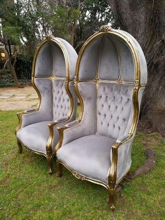 A Pair of French Style Carved and Gilded Wooden Dome/Canopy Chairs (modelled on the famous Louis ...