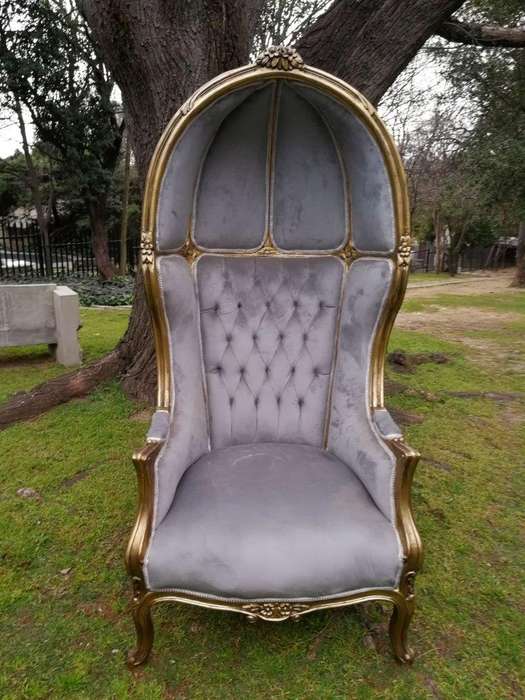 A Pair of French Style Carved and Gilded Wooden Dome/Canopy Chairs (modelled on the famous Louis ...