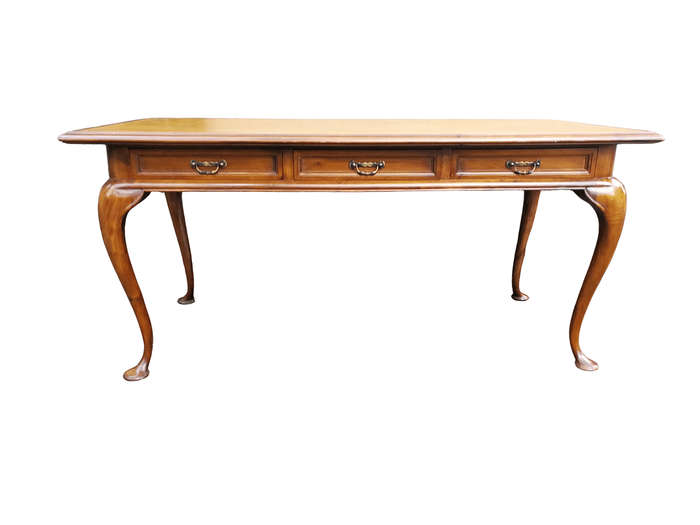 A 20th Century Victorian-Style Blonde Mahogany Desk With Leather And Gilt Tooling And Three Drawe...