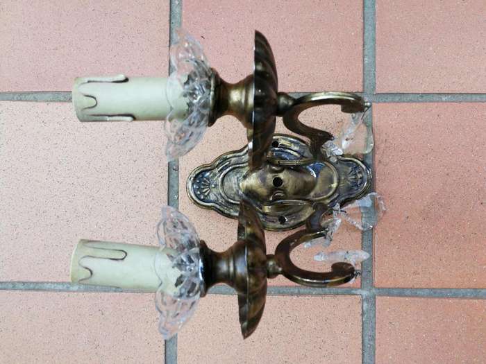 A 20th Century French Pair Of Brass And Crystal Wall Lights