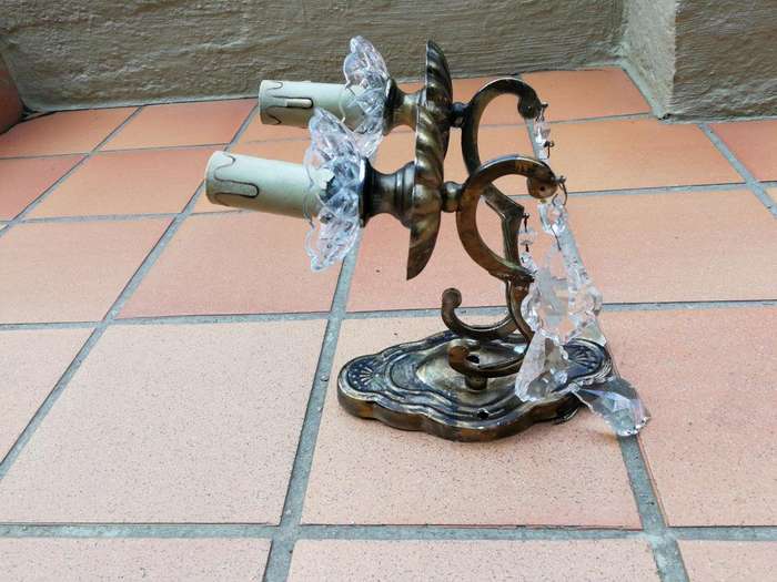 A 20th Century French Pair Of Brass And Crystal Wall Lights