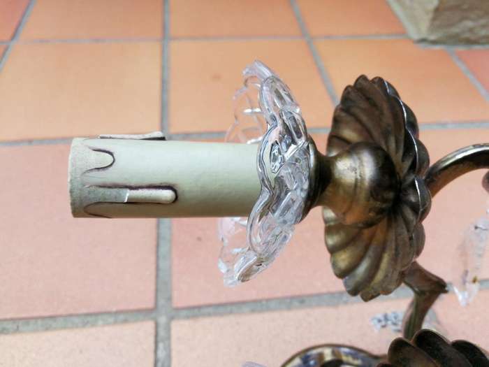 A 20th Century French Pair Of Brass And Crystal Wall Lights