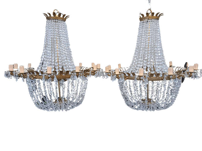 A Spectacular and Rare Pair of 20TH Century French Style Large Crystal Chandeliers Fully Restored...