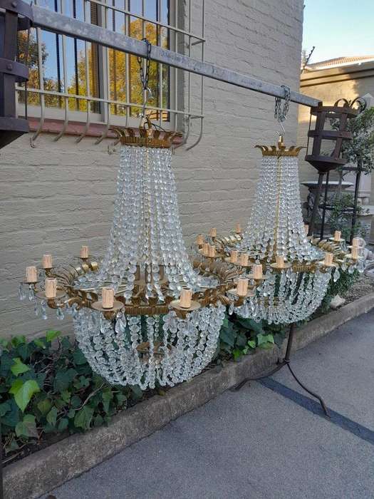 A Spectacular and Rare Pair of 20TH Century French Style Large Crystal Chandeliers Fully Restored...