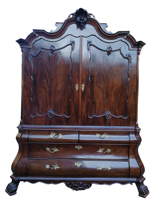 An 18th Century Circa 1770 Dutch Mahogany Armoire / Cabinet With The Original Glit Brass Rococo H...