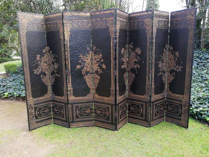 A Circa 1900 French Chinoiserie  Lacquered, Carved And Gilt-Painted Eight-Panel Screen