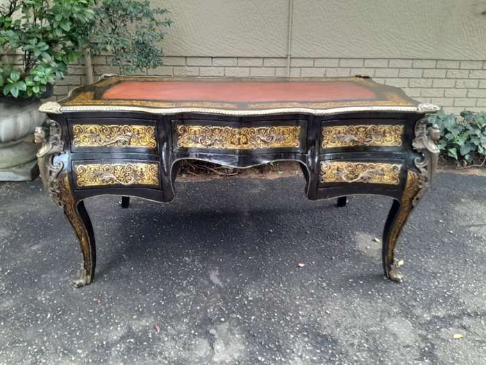 A 19th Century Circa 1850 French Louis XV-style Napoleon III Period Boulle Marquetry Bureau Plat ...