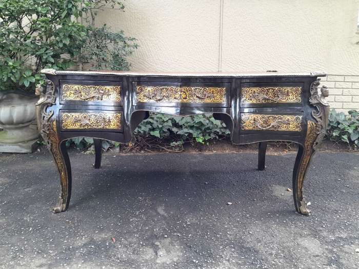 A 19th Century Circa 1850 French Louis XV-style Napoleon III Period Boulle Marquetry Bureau Plat ...