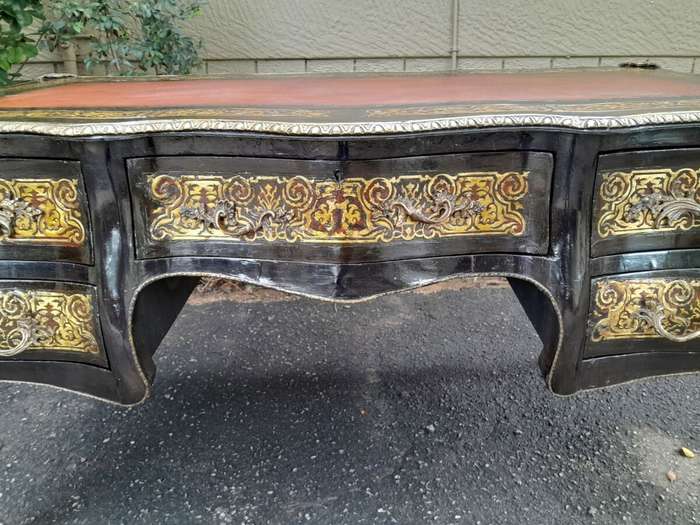 A 19th Century Circa 1850 French Louis XV-style Napoleon III Period Boulle Marquetry Bureau Plat ...