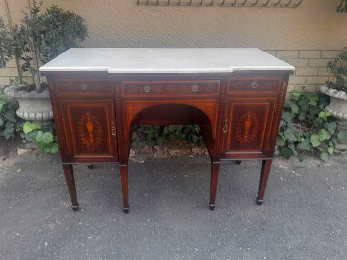 A Late 19th Century An Inlaid Mahogany Server With Marble Top