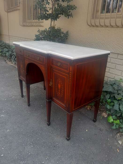A Late 19th Century An Inlaid Mahogany Server With Marble Top