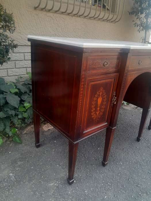 A Late 19th Century An Inlaid Mahogany Server With Marble Top