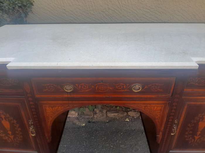 A Late 19th Century An Inlaid Mahogany Server With Marble Top