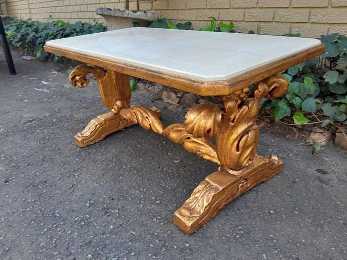 A 20th Century Carved and Giltwood Coffee Table with Marble Top