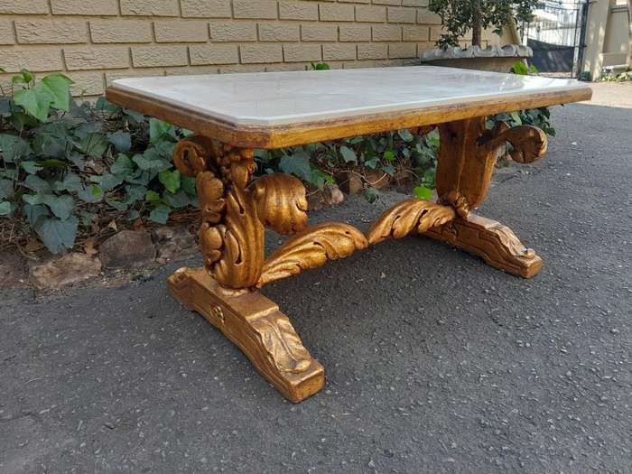 A 20th Century Carved and Giltwood Coffee Table with Marble Top