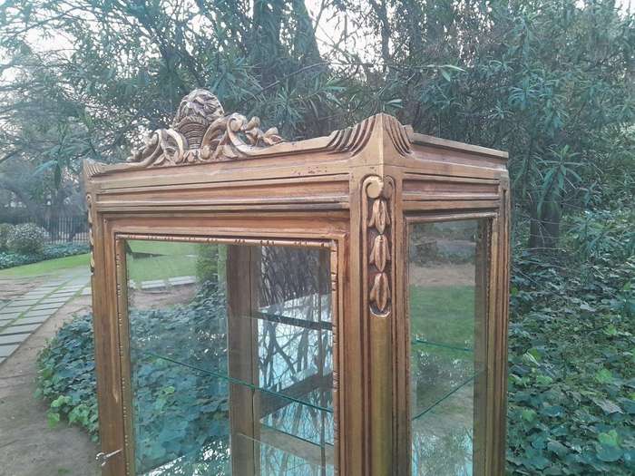 A French Louis XVI Showcase From The 1800s Gilded With Gold Leaf