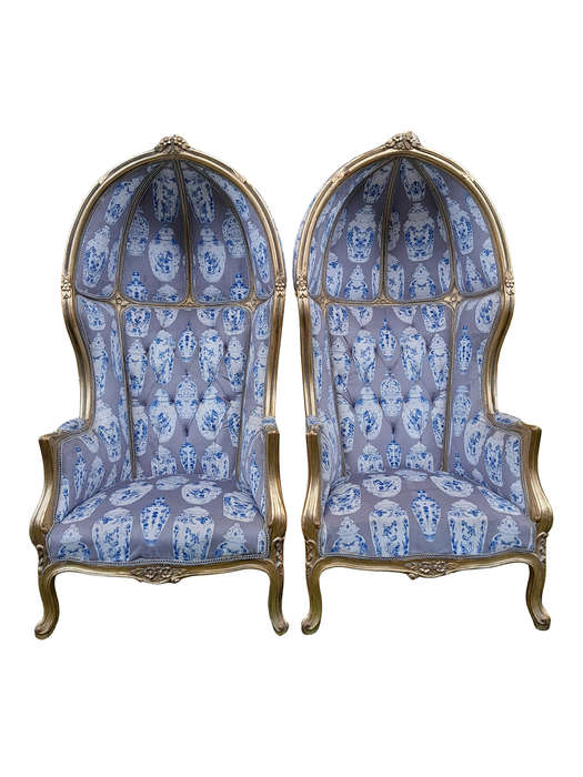 A Pair of French Style Carved and Gilded Wooden Dome / Canopy Chairs (Dome Modelled on The Famous...